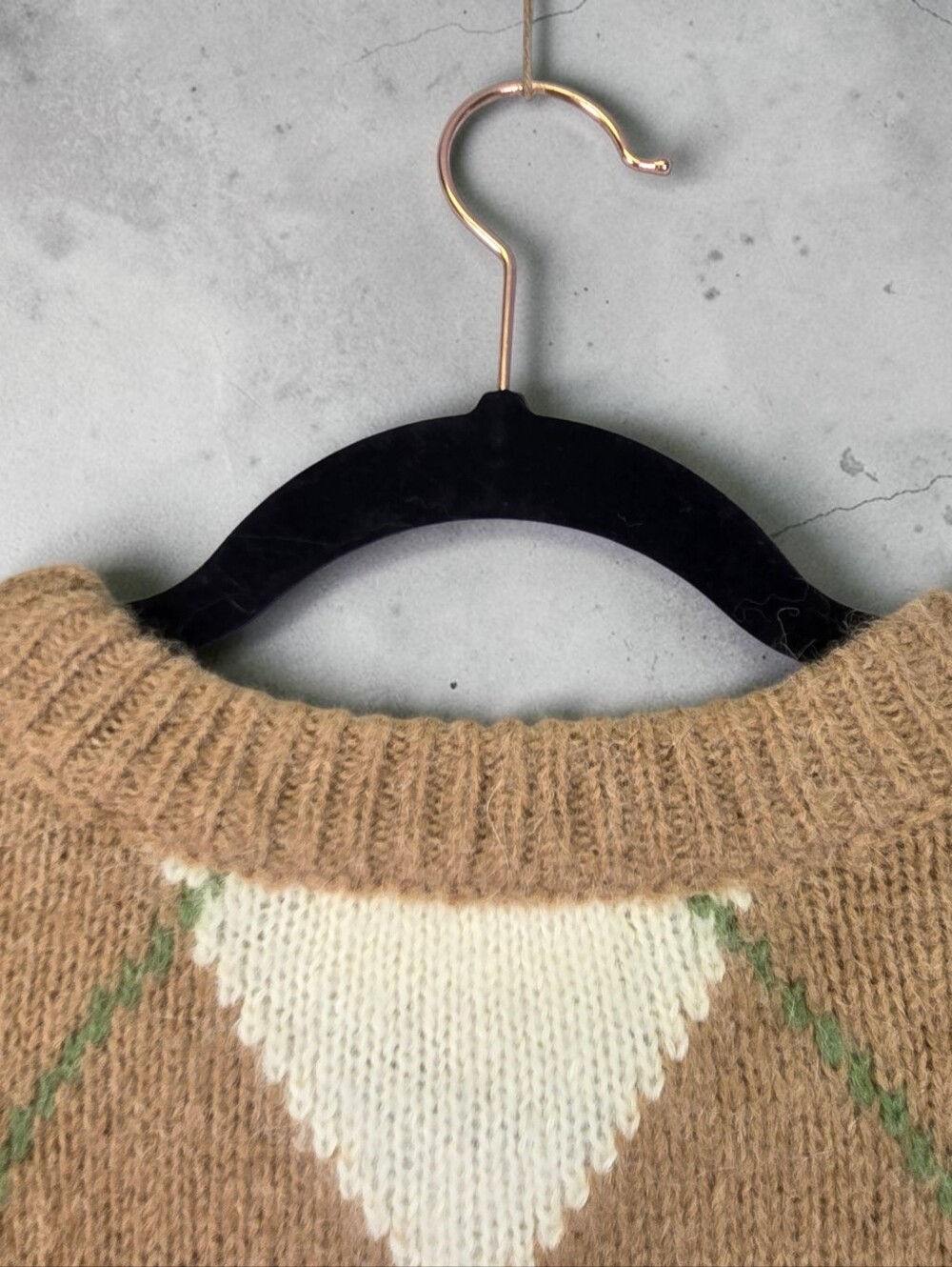 Sezane Sweater Vest Khaki Cream Argyle Crop Crew Neck Alpaca Blend Size Large - Picture 12 of 15